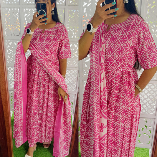 Pink-Feeding/Maternity- Pure Cotton Set (Top,Bottom and Duppatta)