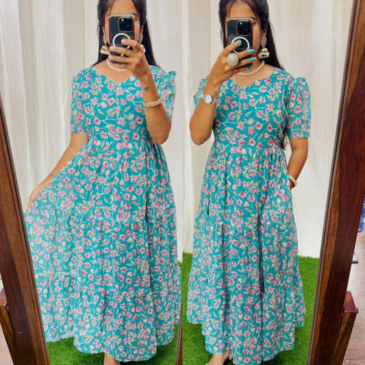 MayaMaxi-Feeding Premium Heavy quality Georgette 3-Tier Maxi (With Lining) FC0248