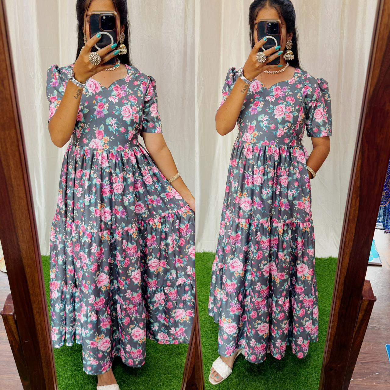 Maya019 Maxi-Feeding/Non feeding-Premium Heavy quality Georgette 3-Tier Maxi (With Lining)