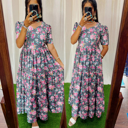 Maya  Maxi-Feeding Premium Heavy quality Georgette 3-Tier Maxi (With Lining) FC0252