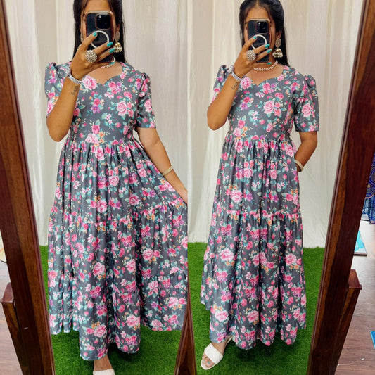 Maya019 Maxi-Feeding/Non feeding-Premium Heavy quality Georgette 3-Tier Maxi (With Lining)
