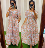 Maya022 Maxi-Feeding/Non feeding-Premium Heavy quality Georgette 3-Tier Maxi (With Lining)