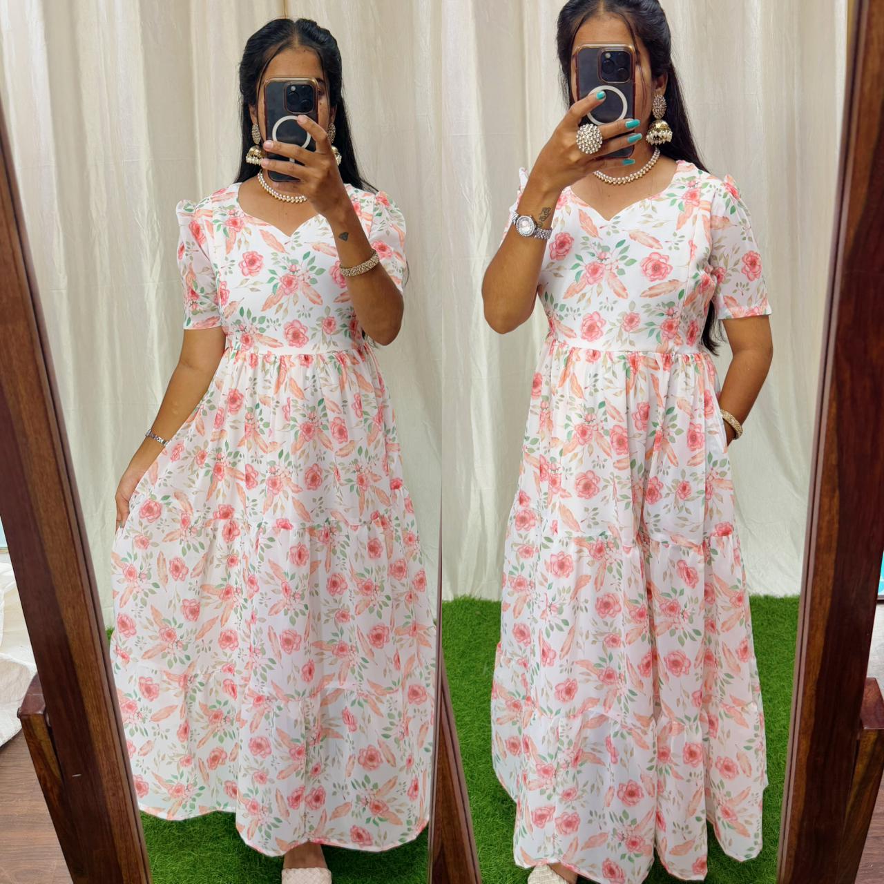 Maya021 Maxi-Feeding/Non feeding-Premium Heavy quality Georgette 3-Tier Maxi (With Lining)