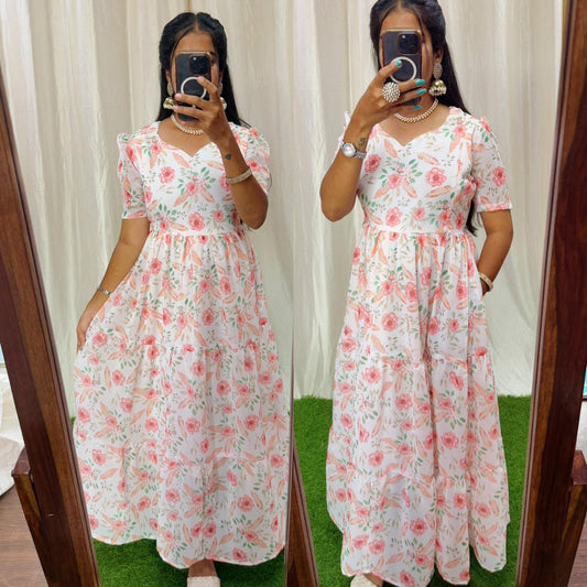 Maya021 Maxi-Feeding/Non feeding-Premium Heavy quality Georgette 3-Tier Maxi (With Lining)