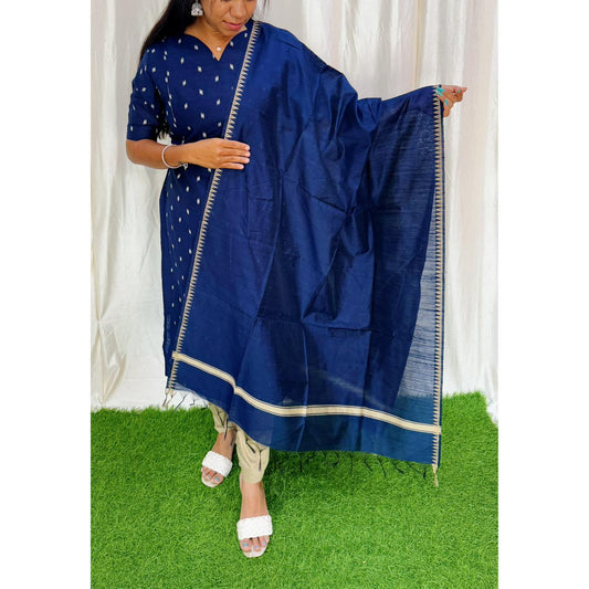 Premium Raw Silk Salwar Set-(Top,Bottom,Duppatta)- Feeding-Navy FC0273