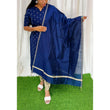 Premium Raw Silk Printed Salwar Set-(Top,Bottom,Duppatta)- Feeding/Non Feeding Navy
