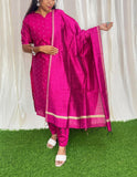 Premium Raw Silk Printed Salwar Set-(Top,Bottom,Duppatta)- Feeding/Non Feeding  Dark Pink