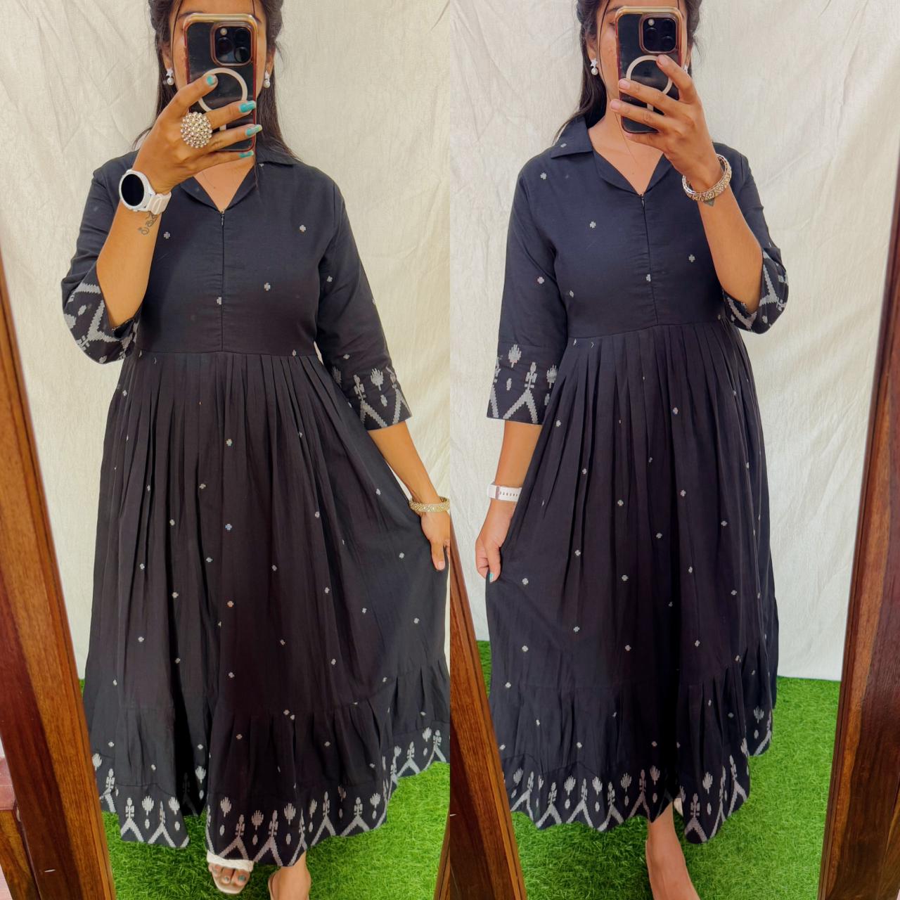 Centre Zip Premium Cotton Jamdhani Maxi ( with cotton Lining )