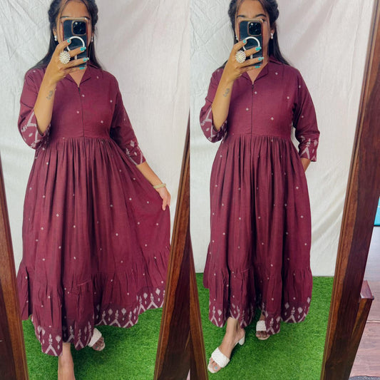 Centre Zip Premium Cotton Jamdhani Maxi ( with cotton Lining )