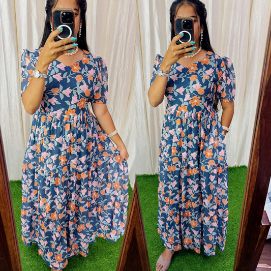 Maya Maxi-Feeding Premium Heavy quality Georgette 3-Tier Maxi (With Lining) FC0241