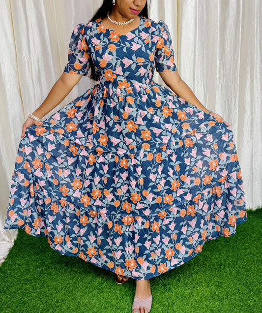 MayaOC4 Maxi-Feeding/Non feeding-Premium Heavy quality Georgette 3-Tier Maxi (With Lining)