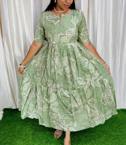 Green-Feeding/Non feeding- Vatican Fabric 2-tier Maxi with Chest lining(Light weight)