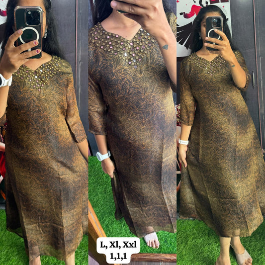 Mirror work Shimmer Georgette Dress with Lining ( Non Feeding only)-009