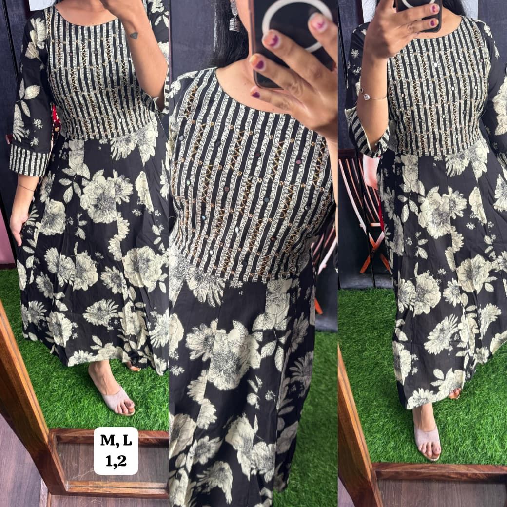 Buy 1 Get 1 Free Handwork Cotton Maxi with Lining ( Non Feeding only)-010