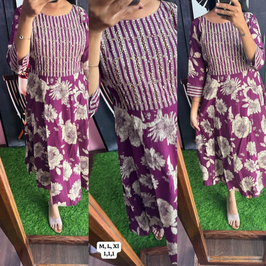 Buy 1 Get 1 Free Handwork Cotton Maxi with Lining ( Non Feeding only)-011