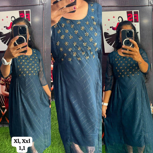 Buy 1 Get 1 Free Handwork Georgette Kurti with Lining ( Non Feeding only)-008