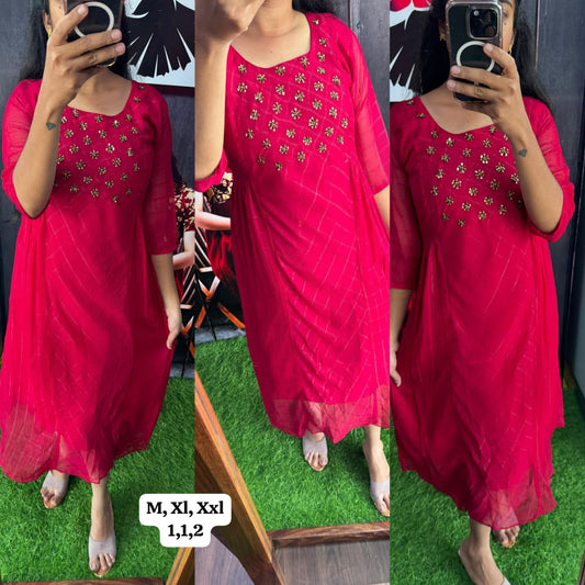 Handwork Georgette Kurti with Lining ( Non Feeding only)-017