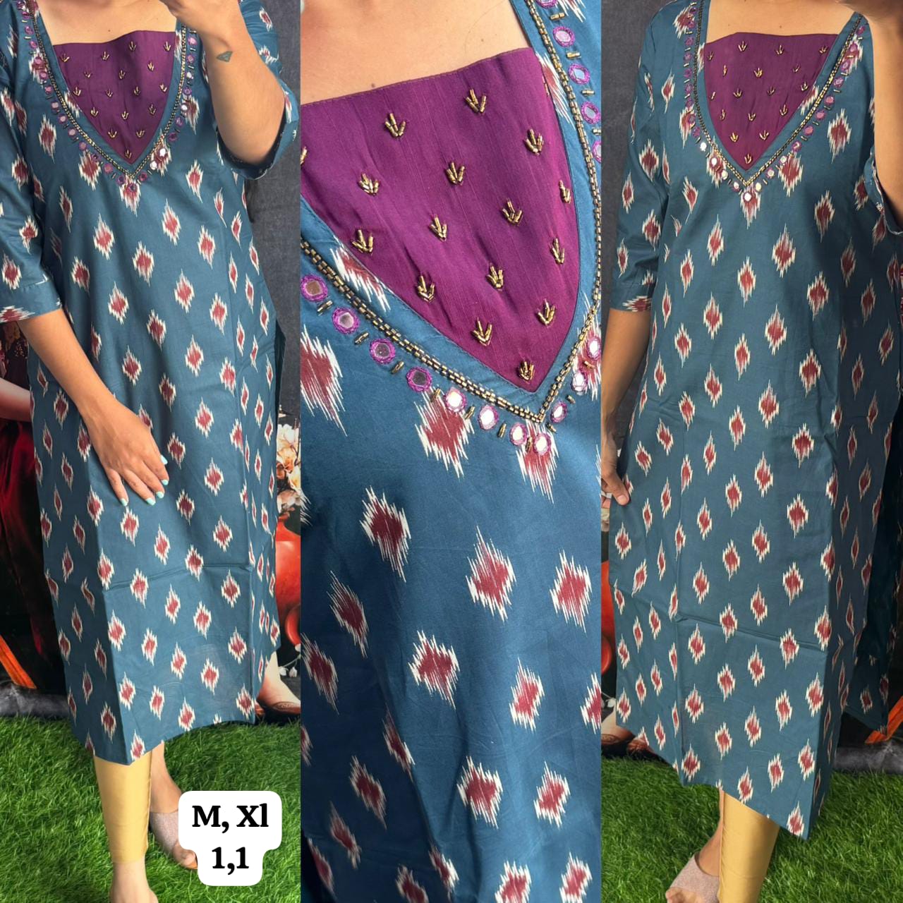 Cotton Handwork Kurti with Lining ( Non Feeding only)-28