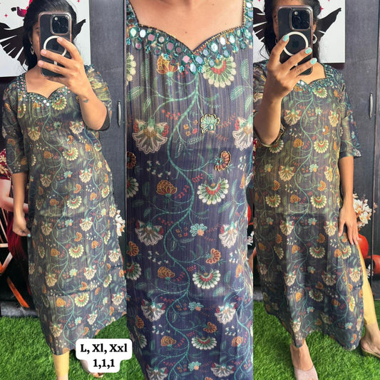 Handwork Tissue Kurti with Lining ( Non Feeding only)-013