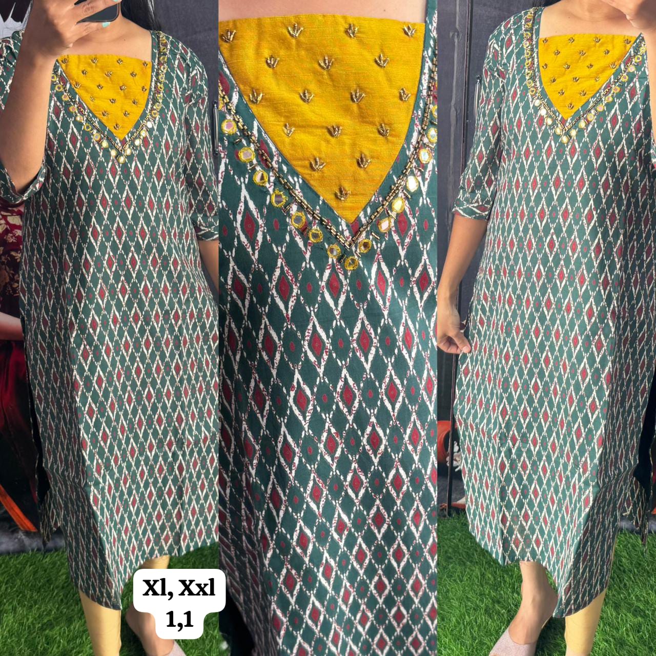 Buy 1 Get 1 Free Cotton Handwork Kurti with Lining ( Non Feeding only)-027