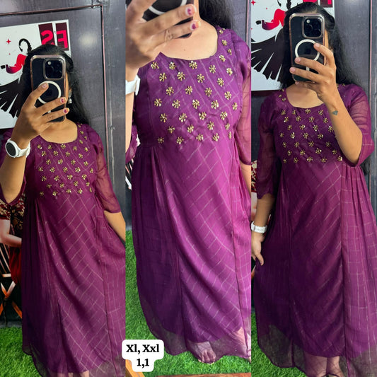 Buy 1 Get 1 Free Handwork Georgette Kurti with Lining ( Non Feeding only)-007