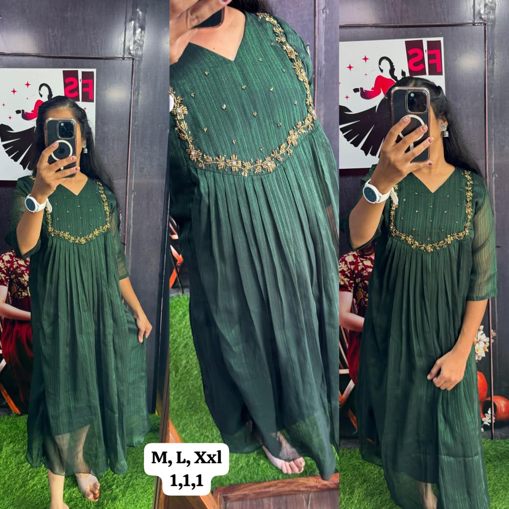 Handwork Georgette Dress with Lining ( Non Feeding only)-005