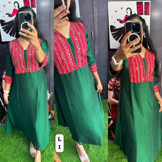 Buy 1 Get 1 Free Mirror work Vichitra Silk Dress with Lining ( Non Feeding only)-004