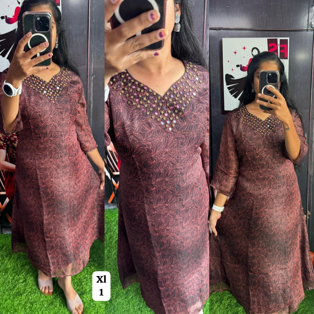 Mirror work Shimmer Georgette Dress with Lining ( Non Feeding only)-003