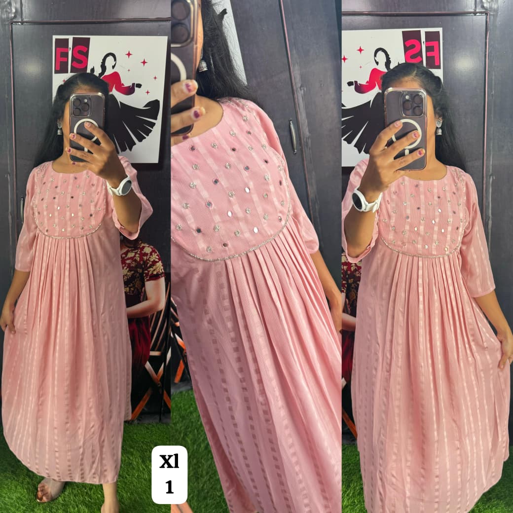 Mirror work Georgette Dress with Lining ( Non Feeding only)-001