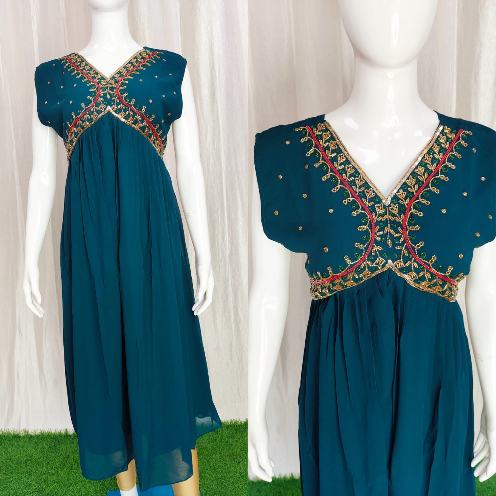 Sleeveless Handwork Georgette Dress with Lining ( Non Feeding only)-038