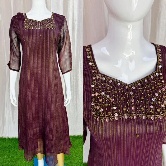 Handwork Georgette Dress with Lining ( Non Feeding only)-035
