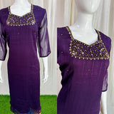 Handwork Georgette Dress with Lining ( Non Feeding only)-036