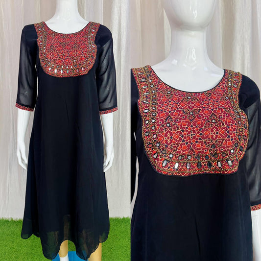 Handwork Georgette Dress with Lining ( Non Feeding only)-034