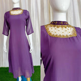 Jewel neck  Handwork Kurti with Lining ( Non Feeding only)-042
