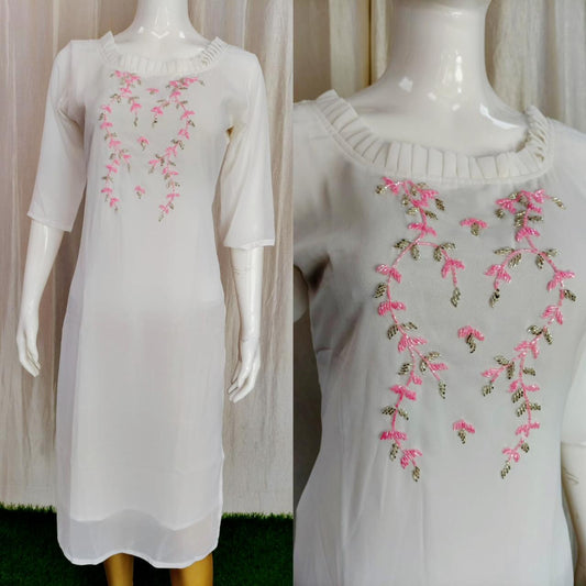 Handwork Georgette Dress with Lining ( Non Feeding only)-049