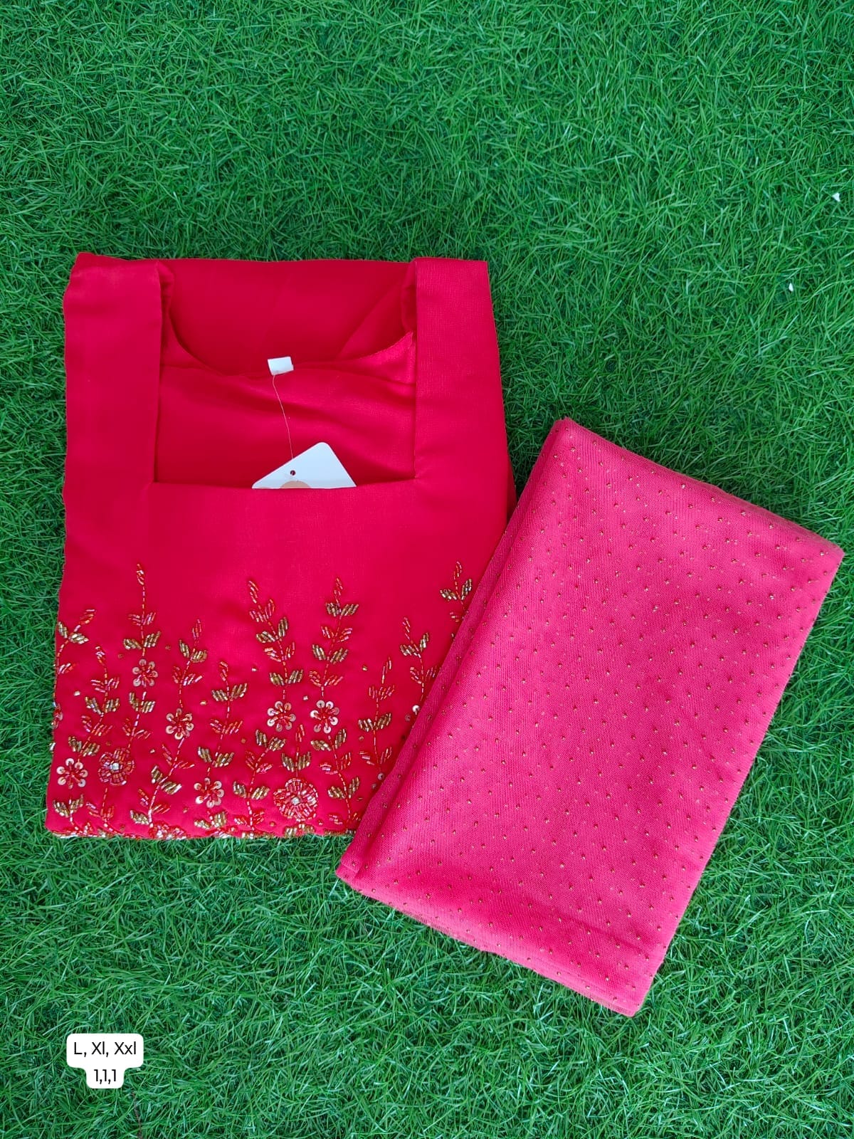 Handwork Georgette Dress with Net Duppata (with Lining) ( Non Feeding only)-040