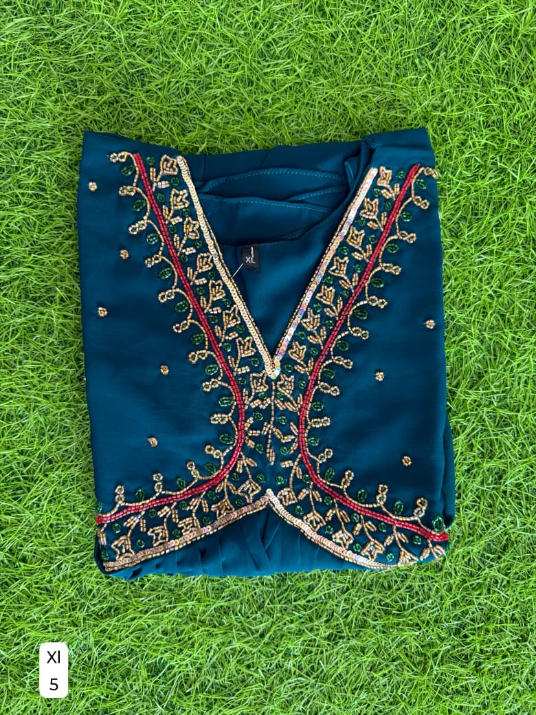 Sleeveless Handwork Georgette Dress with Lining ( Non Feeding only)-038