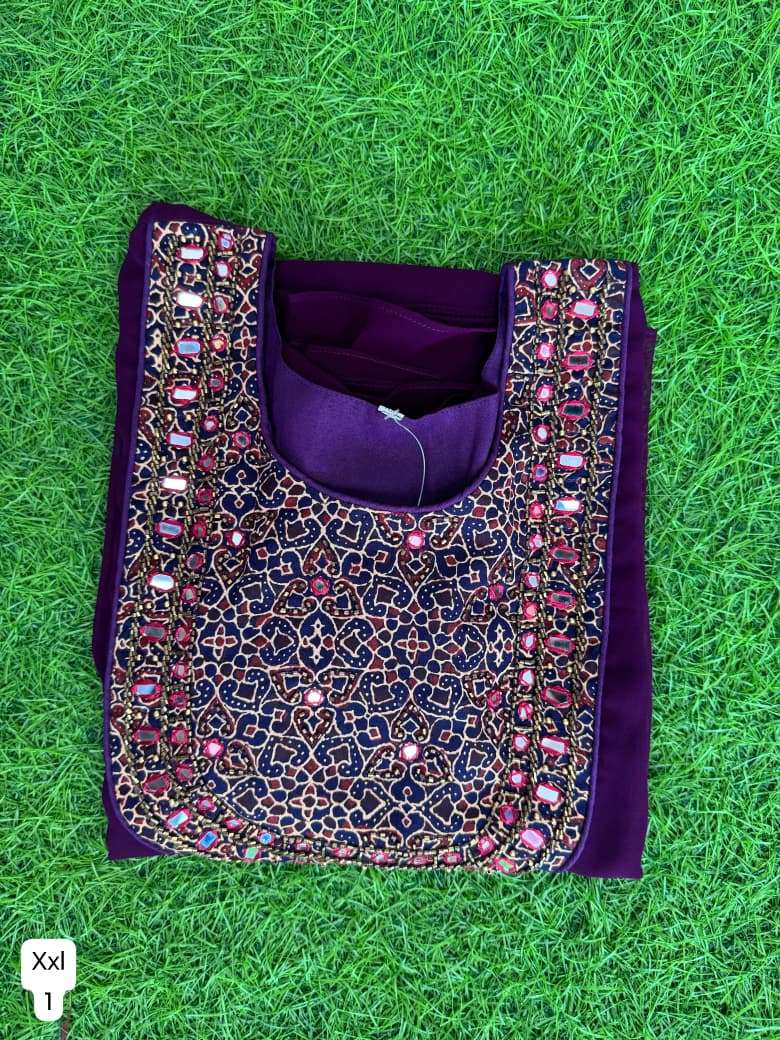 Handwork Georgette Dress with Lining ( Non Feeding only)-037