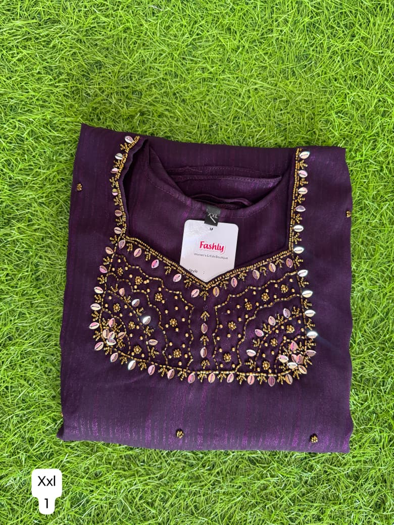 Handwork Georgette Dress with Lining ( Non Feeding only)-036