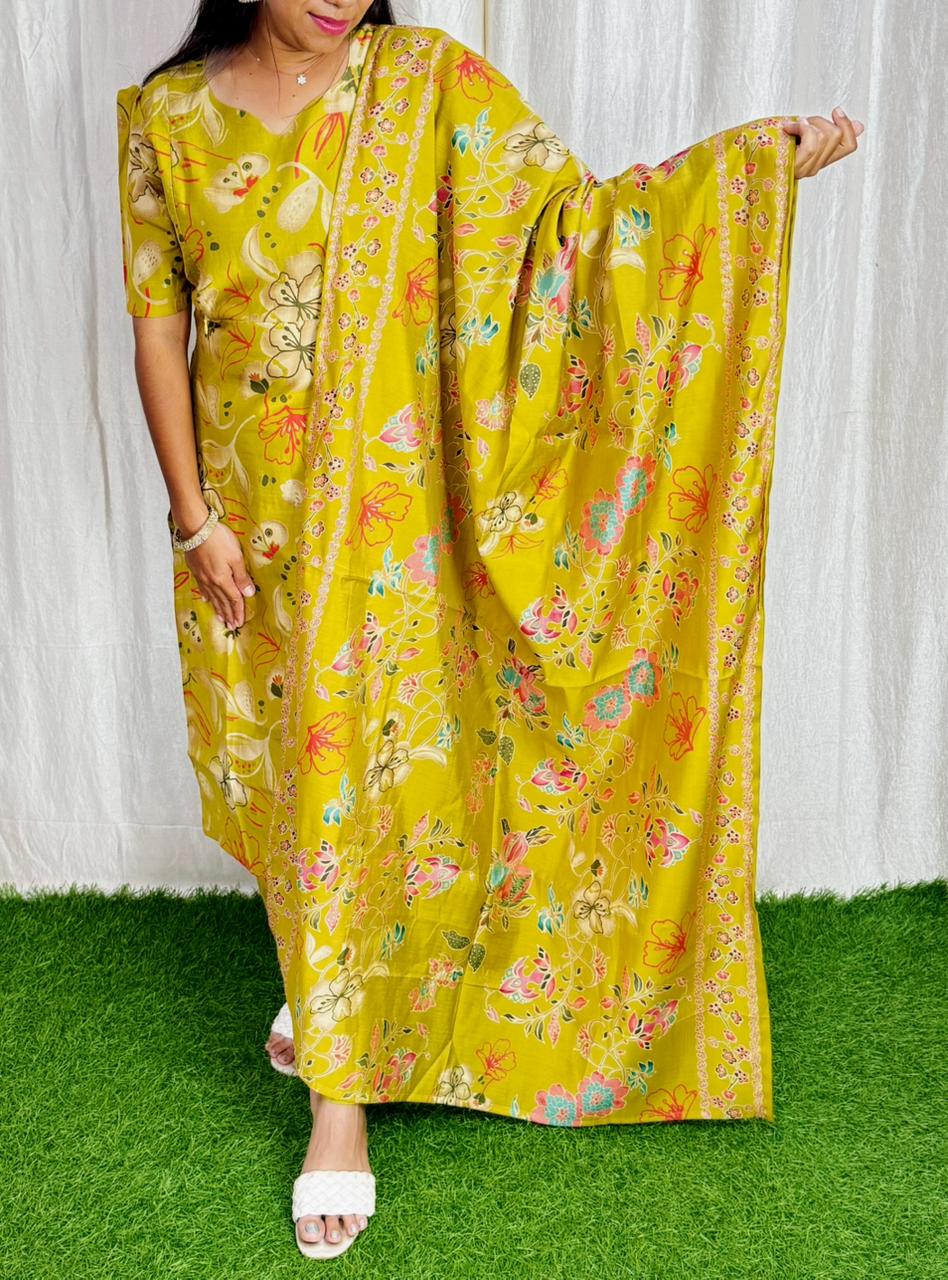 Premium Vatican Foil Printed Salwar Set-(Top,Bottom,Duppatta)- Feeding/Non Feeding