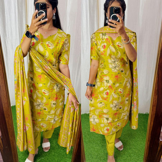 Premium Vatican Foil Printed Salwar Set-(Top,Bottom,Duppatta)- Feeding/Non Feeding
