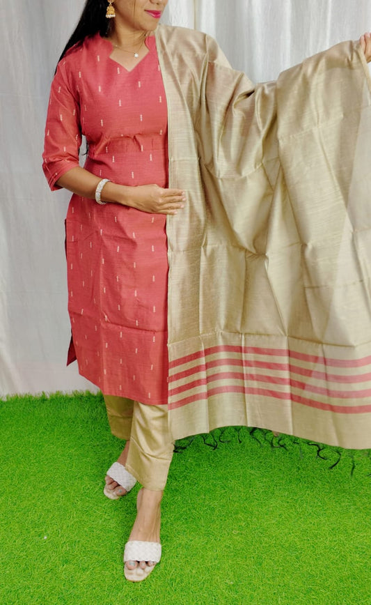 Premium Raw Silk Salwar Set-(Top,Bottom,Duppatta)- Feeding/Non Feeding FC0266