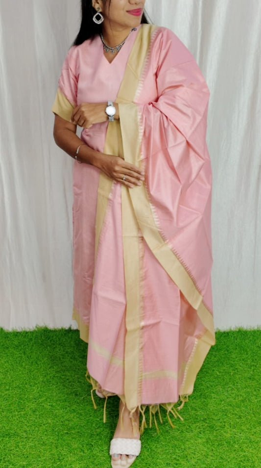 Tussar Silk Salwar Set-(Top,Bottom,Duppatta)- Chest Lining FC0275