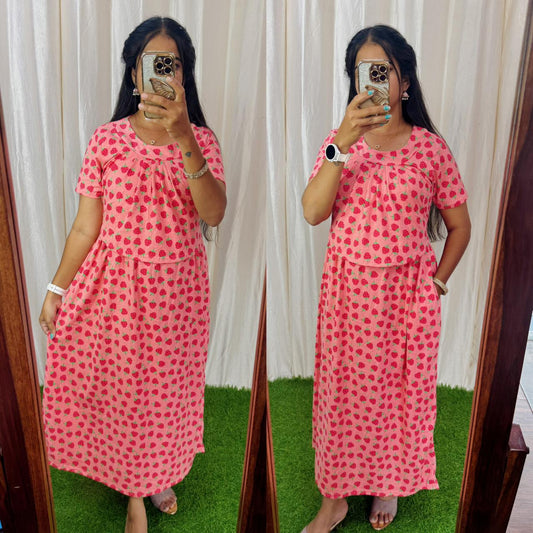 Buy 3 @1200/- FRN057 Frill Zipless maternity/feeding Loungewear Maxi Pull up Model