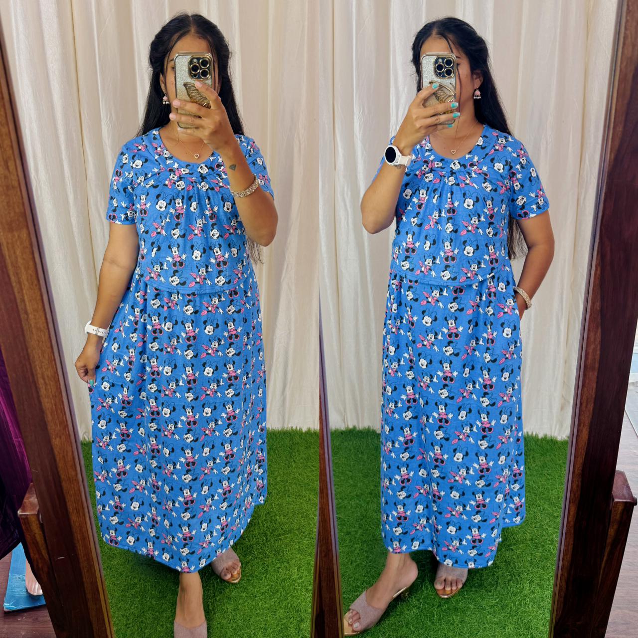 FLF035 Frill Zipless maternity/feeding Loungewear Maxi Pull up Model
