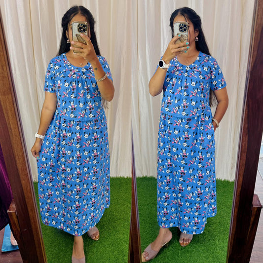 Buy 3 @1200/- FRN053 Frill Zipless maternity/feeding Loungewear Maxi Pull up Model