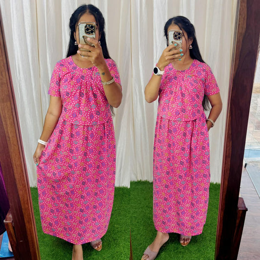 Buy 3 @1200/- FRN054 Frill Zipless maternity/feeding Loungewear Maxi Pull up Model