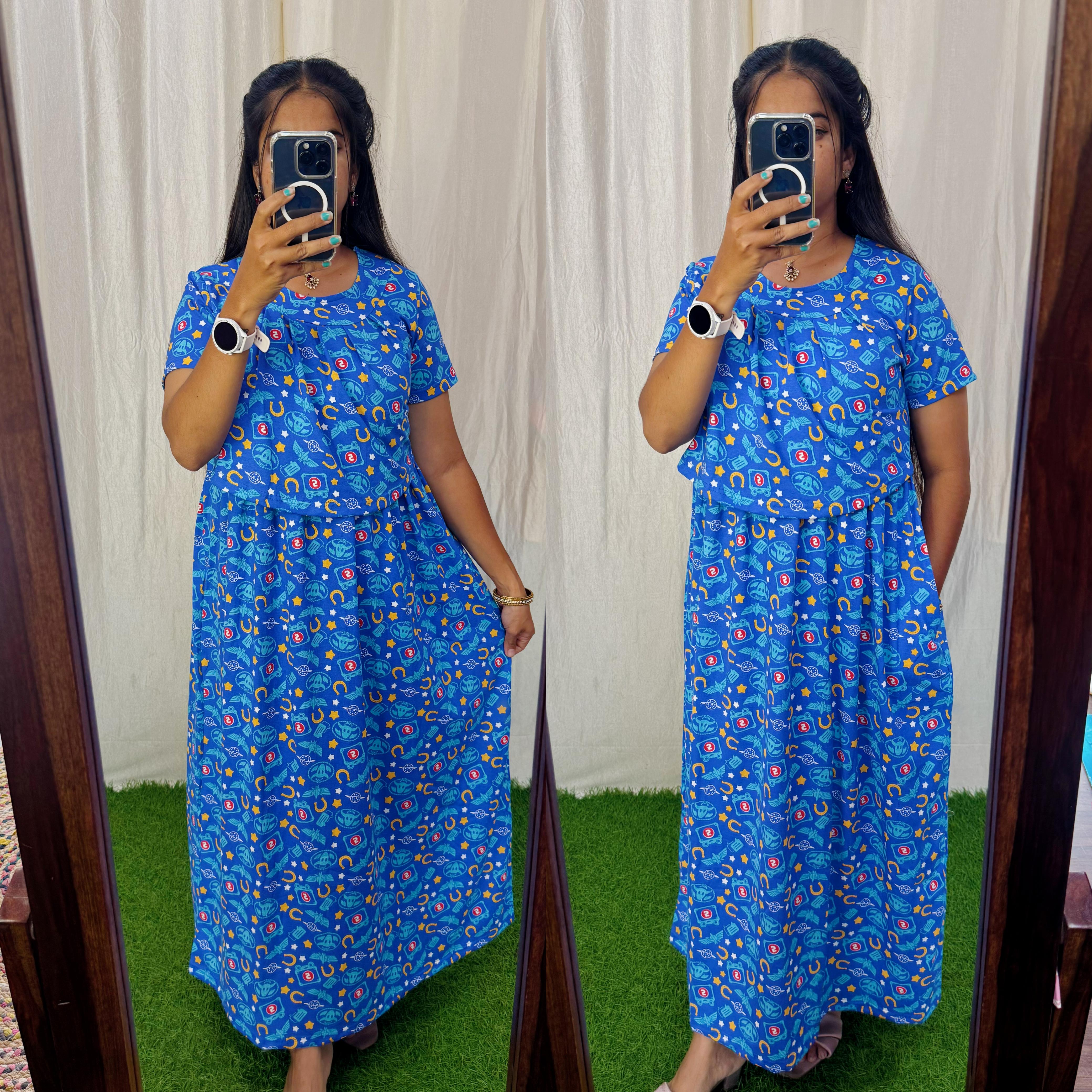 Buy 3 @1200/- FRN062 Frill Zipless maternity/feeding Loungewear Maxi Pull up Model