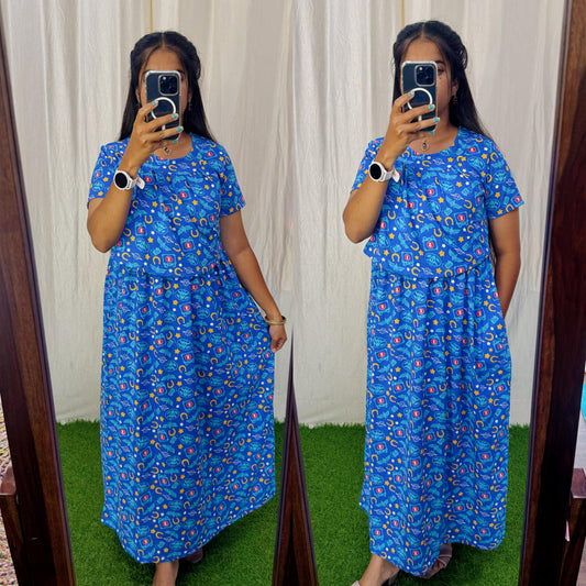 FLF026 Frill Zipless maternity/feeding Loungewear Maxi Pull up Model