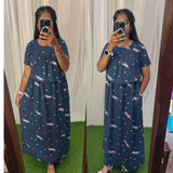 Buy 3 @1200/- FRN060 Frill Zipless maternity/feeding Loungewear Maxi Pull up Model